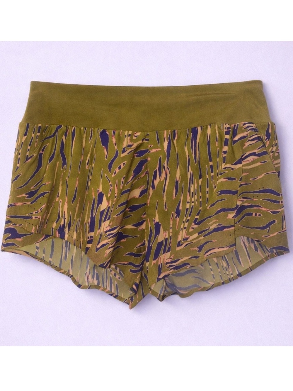 JoyLab Athletic Running Shorts Large Mustard Print 2” Inseam Built-In Liner